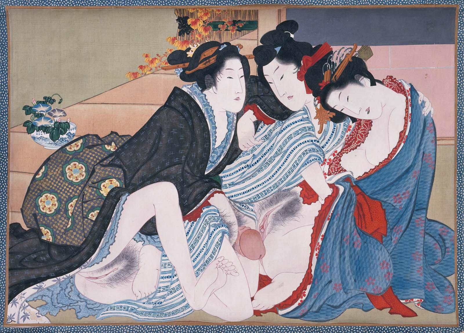 Two men and a woman making love